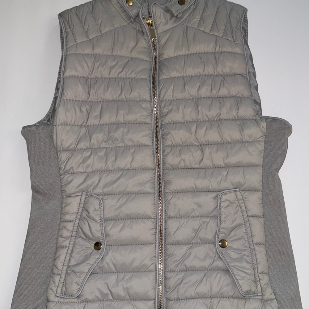 Gray Quilted Vest with Gold Accents Size S
